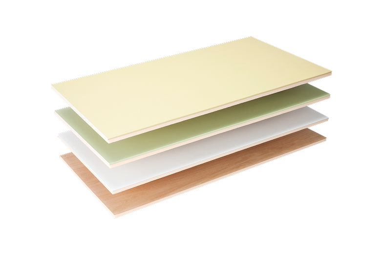 カネライトフォームに表面材（ベニヤ、石こうボード etc）を張り合わせ一体化した断熱、結露防止用複合板