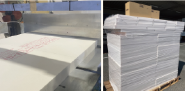 指定のサイズにカットされ、コンテナに積まれているカネライトフォーム