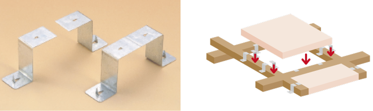 オメガピンの商品写真と施工現場での使用イメージ